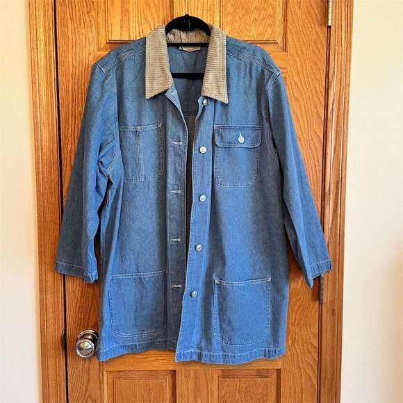 Marsh Landing Jackets & Blazers - Marsh Landing Women's Vintage Denim Jacket L Blue Corduroy Collar Casual